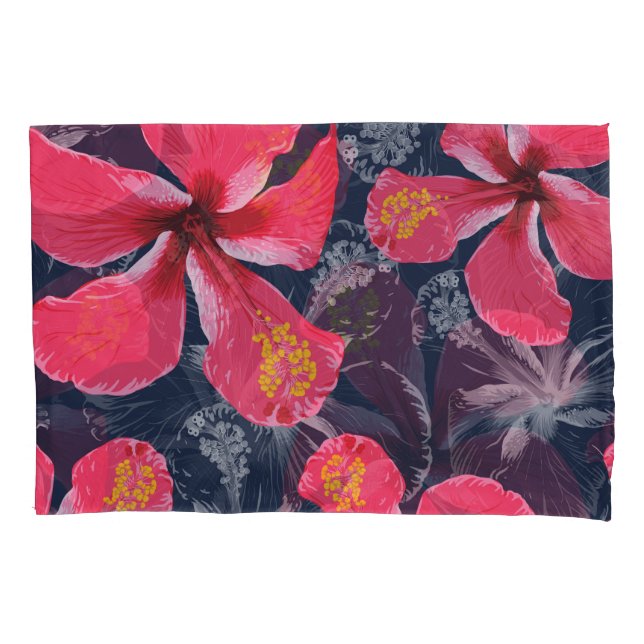 Tropical Hibiscus Flowers Summer Design Pillowcase (Front)