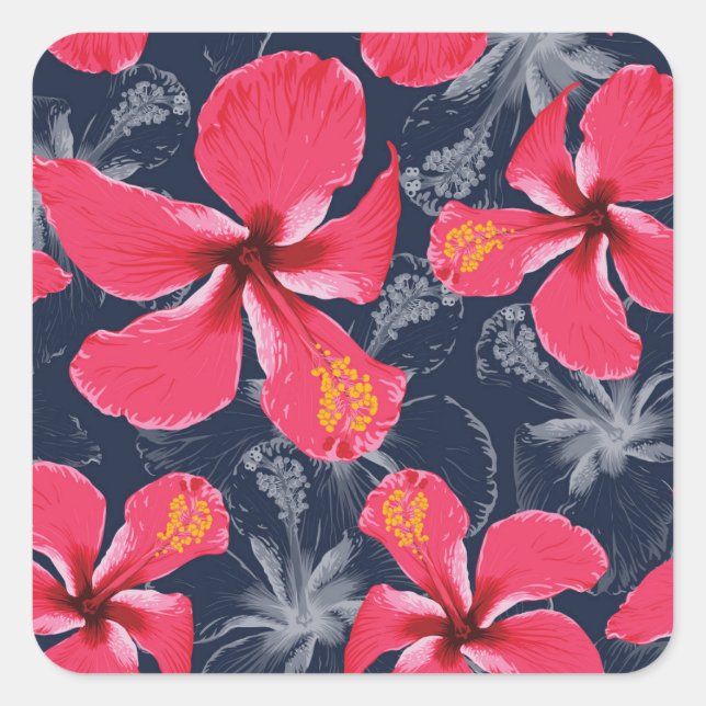 Tropical Hibiscus Flowers Summer Design Square Sticker (Front)