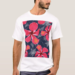 Tropical Hibiscus Flowers Summer Design T-Shirt