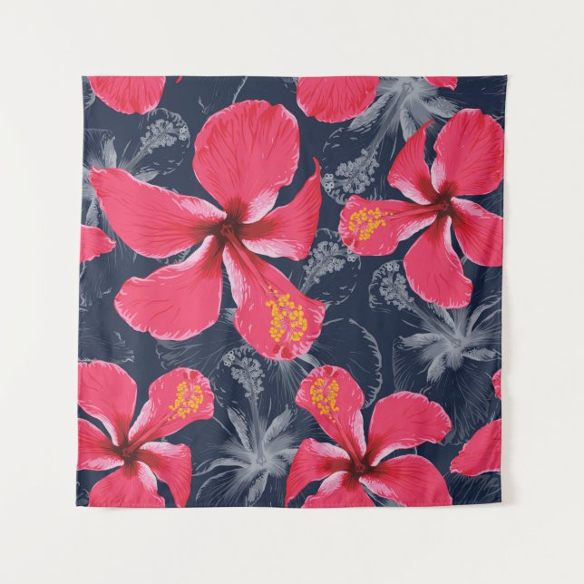 Tropical Hibiscus Flowers Summer Design Tapestry (Front)