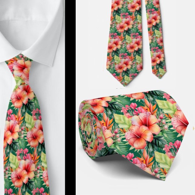 Tropical Hibiscus Flowers Summer Neck Tie (Creator Uploaded)