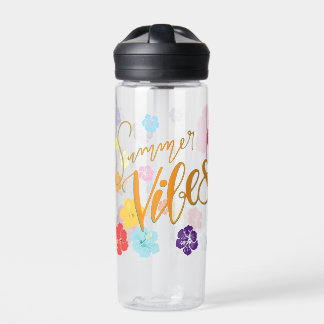 Tropical Hibiscus Flowers & Summer Vibes Water Bottle