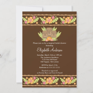Tropical Hibiscus Flowers & tiki Bridal Shower Invitation