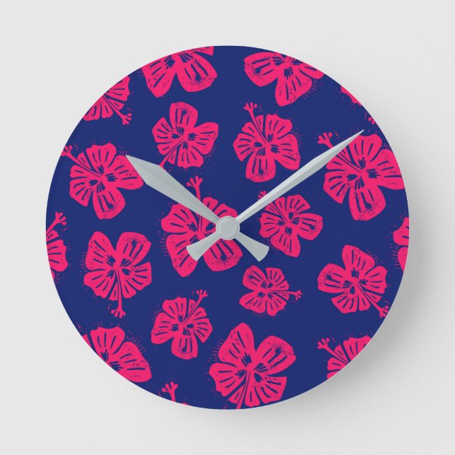 Tropical hibiscus for a bit of paradise at home round clock (Front)