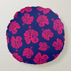 Tropical hibiscus for a bit of paradise at home round cushion