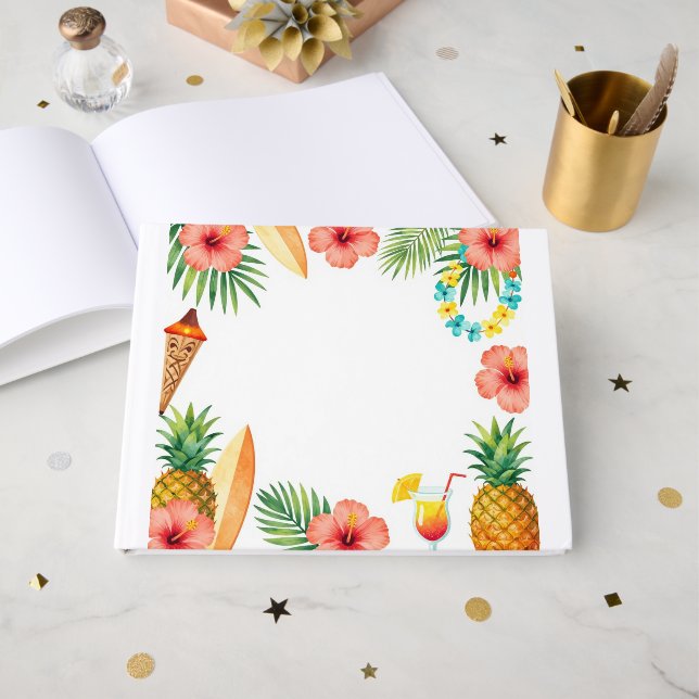Tropical Hibiscus Frame Aloha Vibes Guest Book (Front Open)