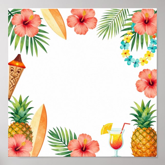 Tropical Hibiscus Frame Aloha Vibes Poster (Front)