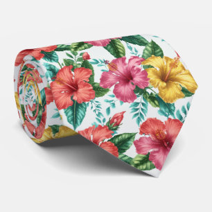 Tropical Hibiscus Garden Floral Pattern Tie