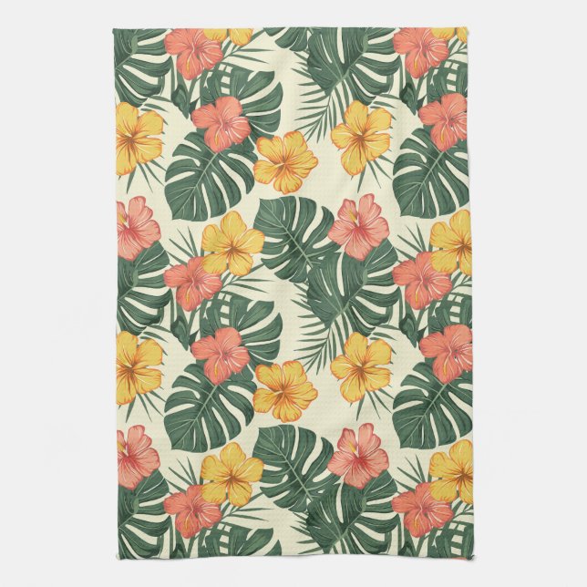 Tropical Hibiscus Garden Tea Towel (Vertical)