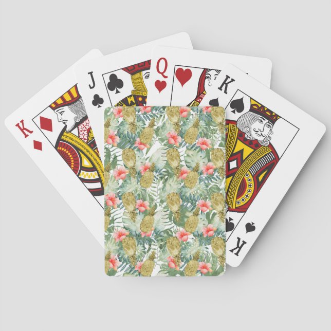 Tropical Hibiscus Gold Pineapples Floral Playing Cards (Back)