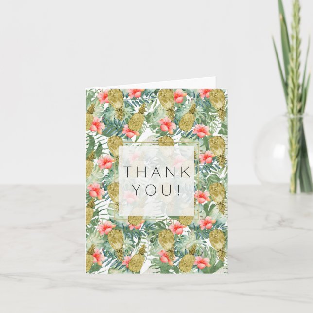 Tropical Hibiscus Gold Pineapples Floral thank you (Front)