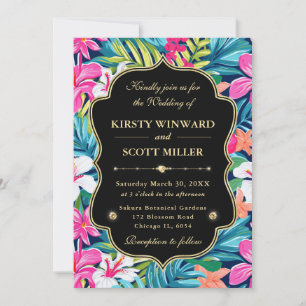 Tropical Hibiscus Gold Wedding Invitation