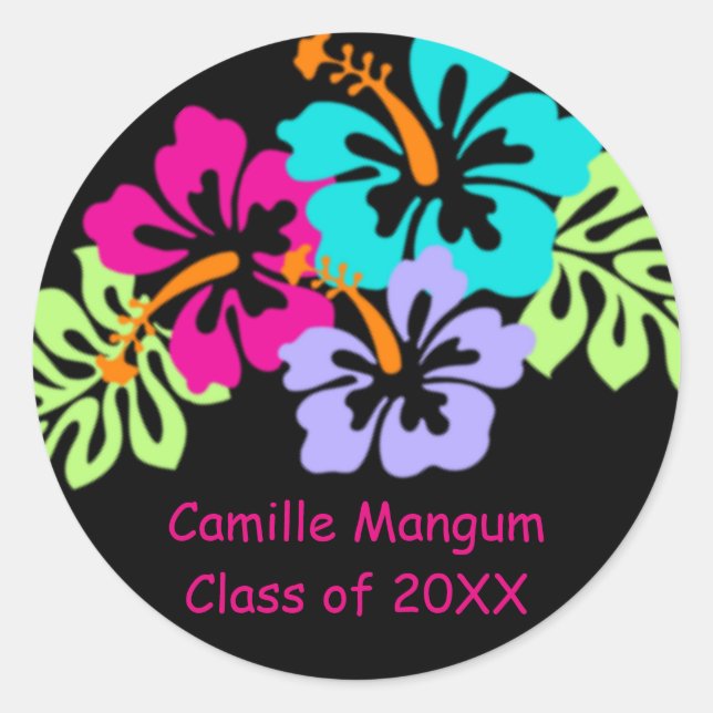 Tropical Hibiscus - Graduation Circle Stickers (Front)