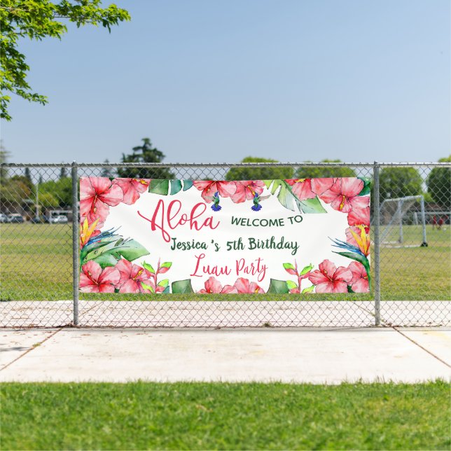 Tropical Hibiscus Hawaiian Aloha Birthday Party   Banner (Insitu)
