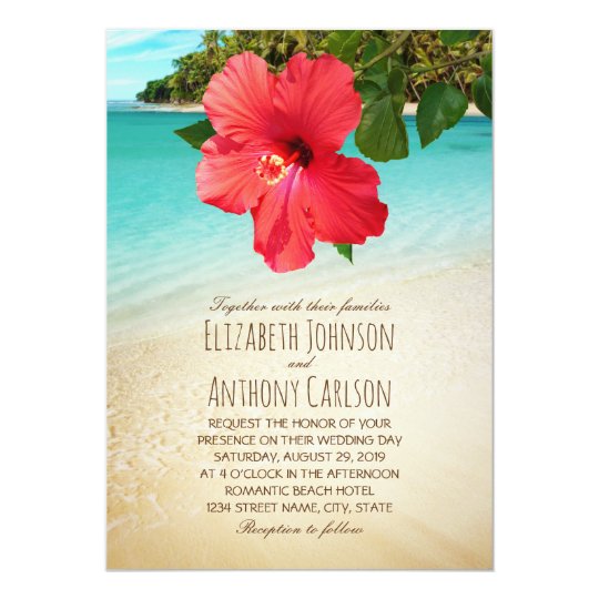 Tropical Hibiscus Hawaiian Beach Themed Wedding Invitation Zazzle