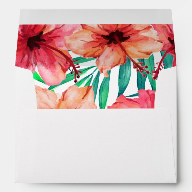 Tropical Hibiscus Hawaiian Beach Wedding Envelope (Back (Bottom))