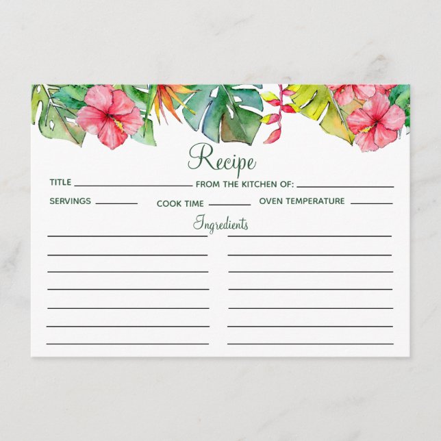 Tropical Hibiscus Hawaiian Bridal Shower Recipe Enclosure Card (Front)