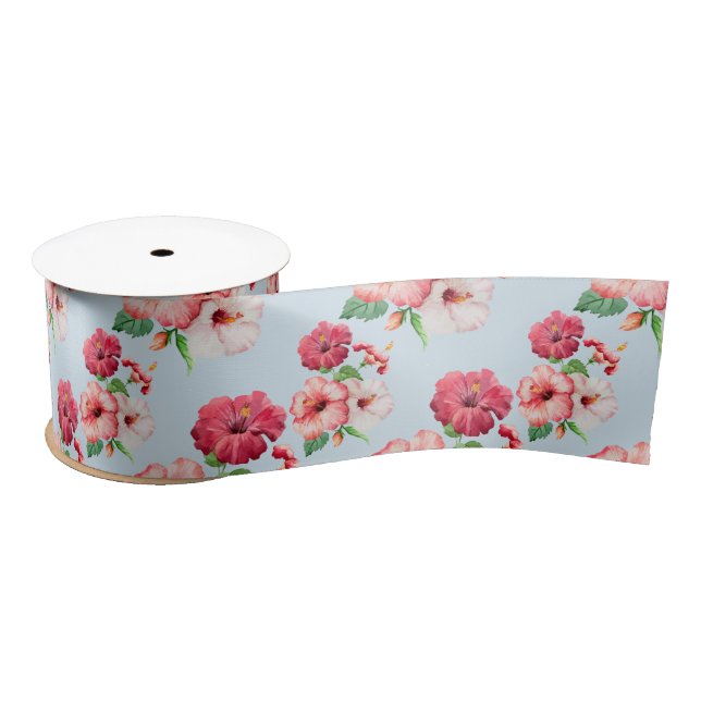 Tropical Hibiscus Hawaiian Floral Customisable Satin Ribbon (Spool)