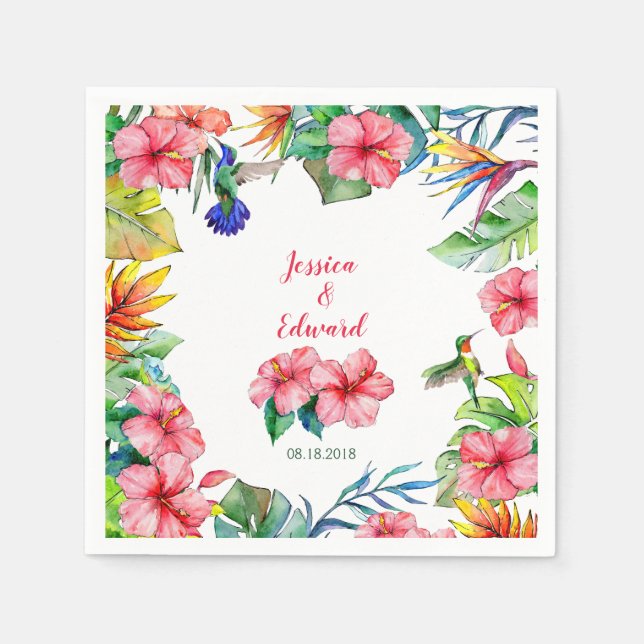 Tropical Hibiscus Hawaiian Wedding Napkin (Front)