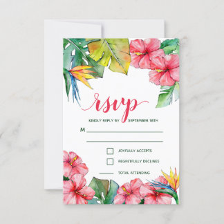 Tropical Hibiscus Hawaiian Wedding RSVP Card