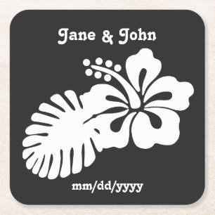 Tropical Hibiscus in Black Paper Coaster