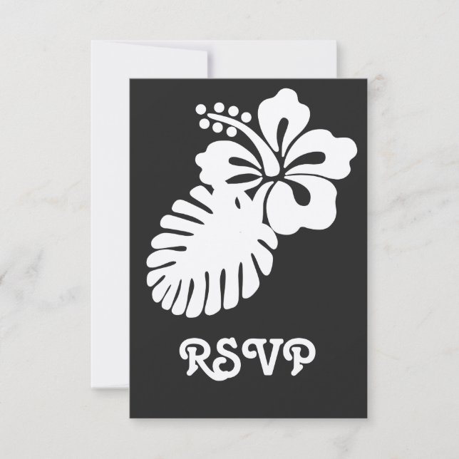 Tropical Hibiscus in Black RSVP Card (Front)