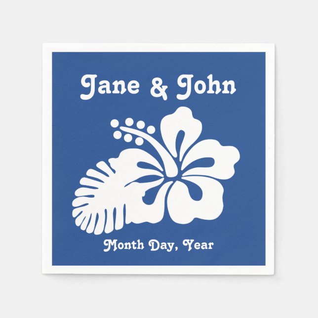 Tropical Hibiscus in Blue Napkins (Front)