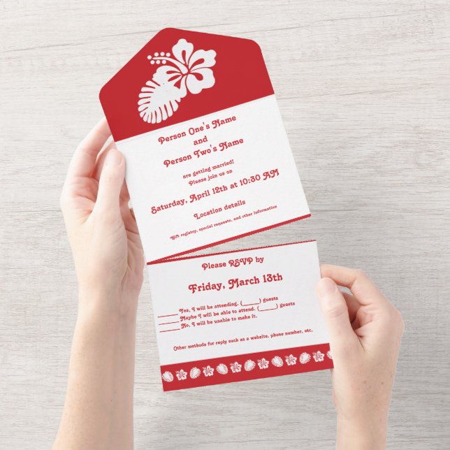 Tropical Hibiscus in Cherry All In One Invitation (Tearaway)