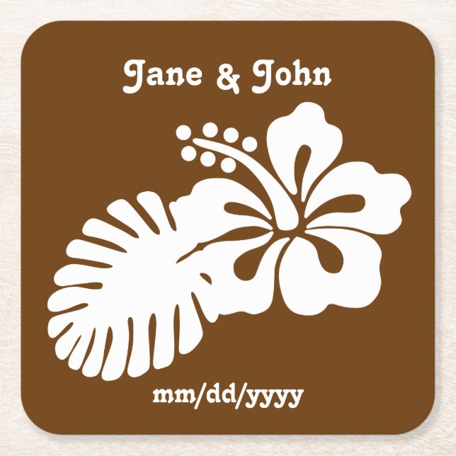 Tropical Hibiscus in Chocolate Paper Coaster (Front)