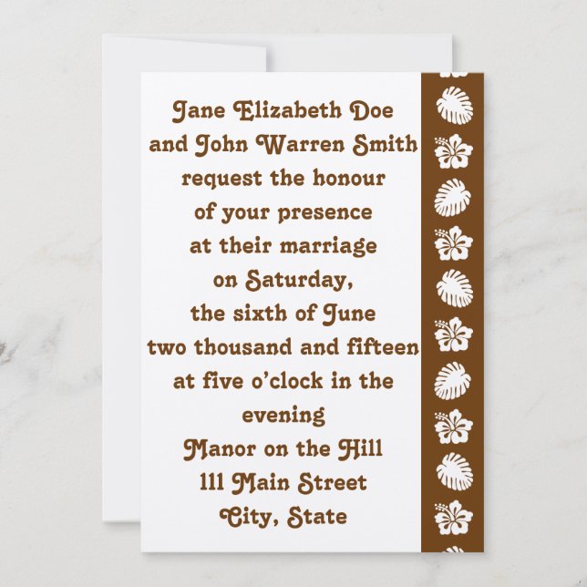 Tropical Hibiscus in Chocolate Wedding Invitation (Front)