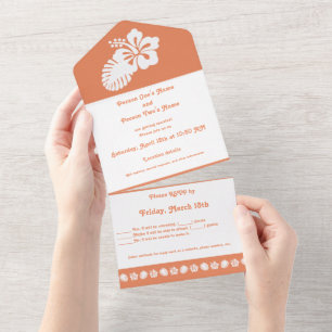 Tropical Hibiscus in Coral All In One Invitation