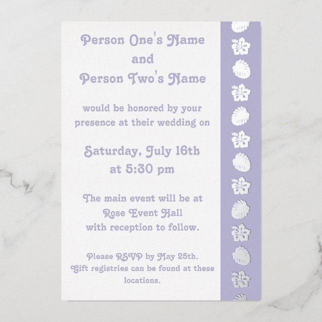 Tropical Hibiscus in Lavender Foil Invitation (Front)