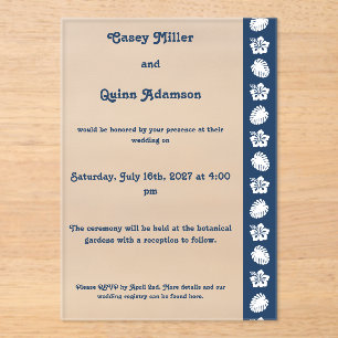 Tropical Hibiscus in Navy Acrylic Wedding Invitations