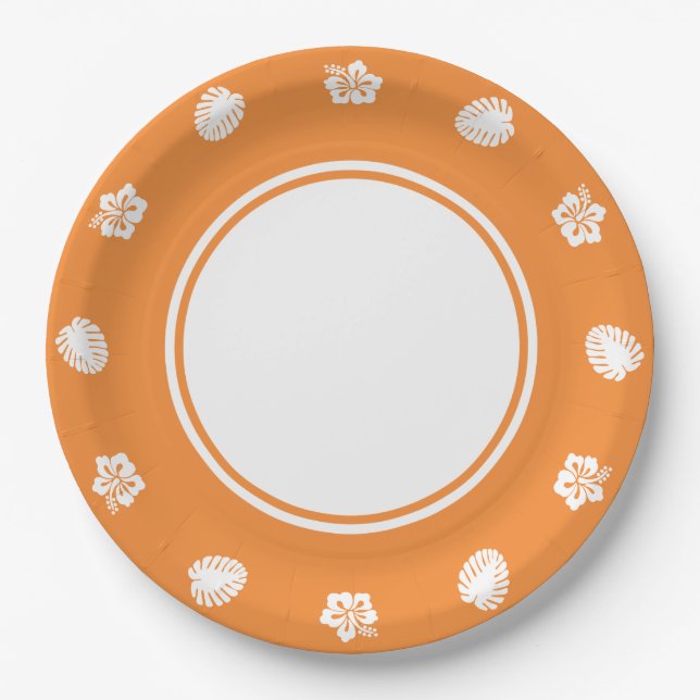 Tropical Hibiscus in Orange Paper Plate (Front)