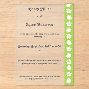 Tropical Hibiscus in Peridot Acrylic Wedding Invitations