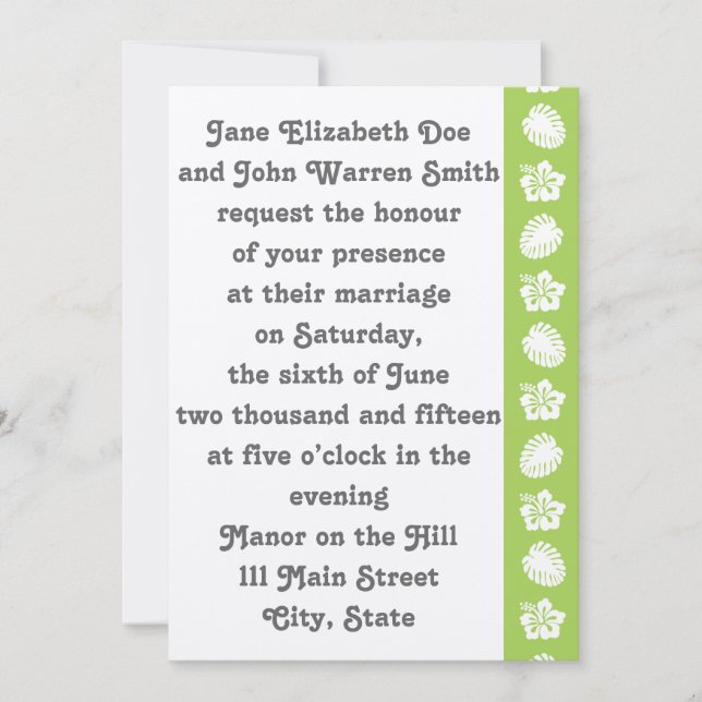 Tropical Hibiscus in Peridot Wedding Invitation (Front)