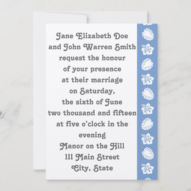 Tropical Hibiscus in Periwinkle Wedding Invitation (Front)