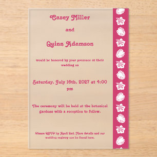 Tropical Hibiscus in Raspberry Acrylic Wedding Invitations