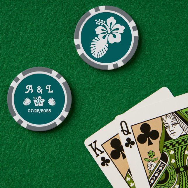 Tropical Hibiscus in Teal Poker Chips (Poker Table (Double))