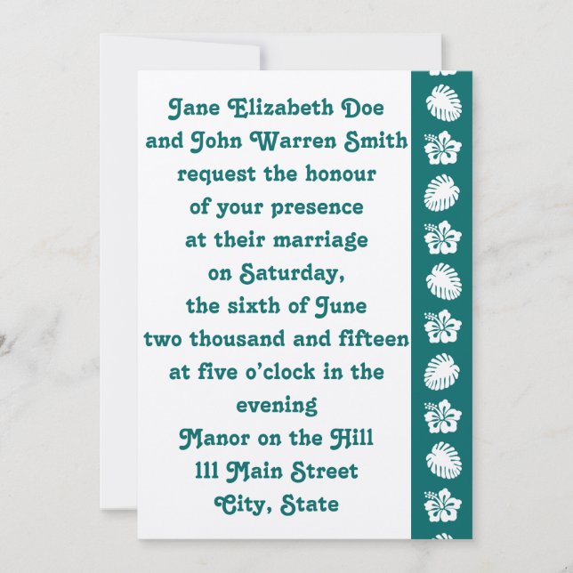 Tropical Hibiscus in Teal Wedding Invitation (Front)