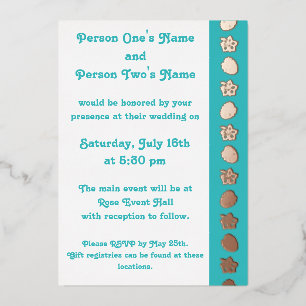 Tropical Hibiscus in Turquoise Foil Invitation