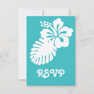 Tropical Hibiscus in Turquoise RSVP Card