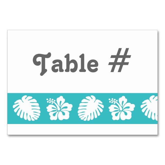 Tropical Hibiscus in Turquoise Table Card (Front)