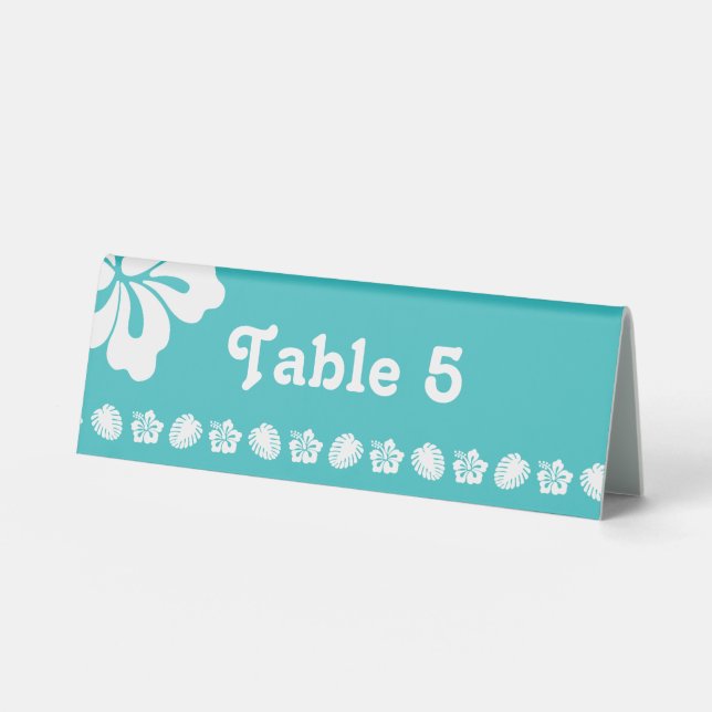 Tropical Hibiscus in Turquoise Table Tent Sign (Front)