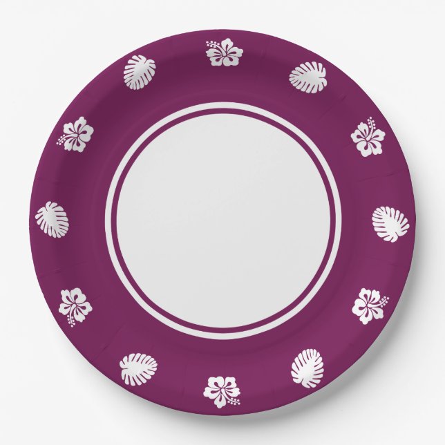 Tropical Hibiscus in Wine Paper Plate (Front)