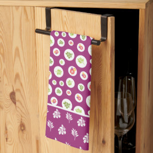 Tropical Hibiscus Leaf Illustration Pattern Tea Towel