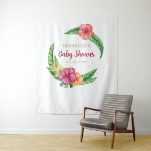 Tropical Hibiscus Luau Baby Shower Backdrop Tapestry