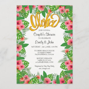 Tropical Hibiscus Luau Couple's Shower Invitation