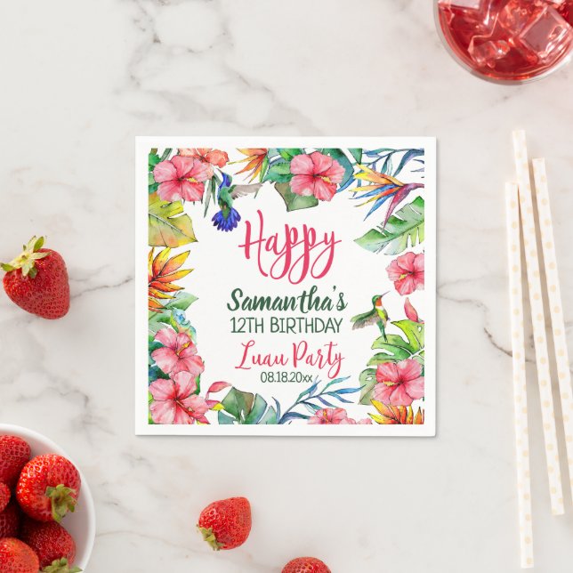 Tropical Hibiscus Luau Hawaiian Birthday Party  Napkin (Insitu)