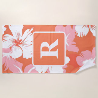 Tropical Hibiscus Monogram personalised Beach Towel